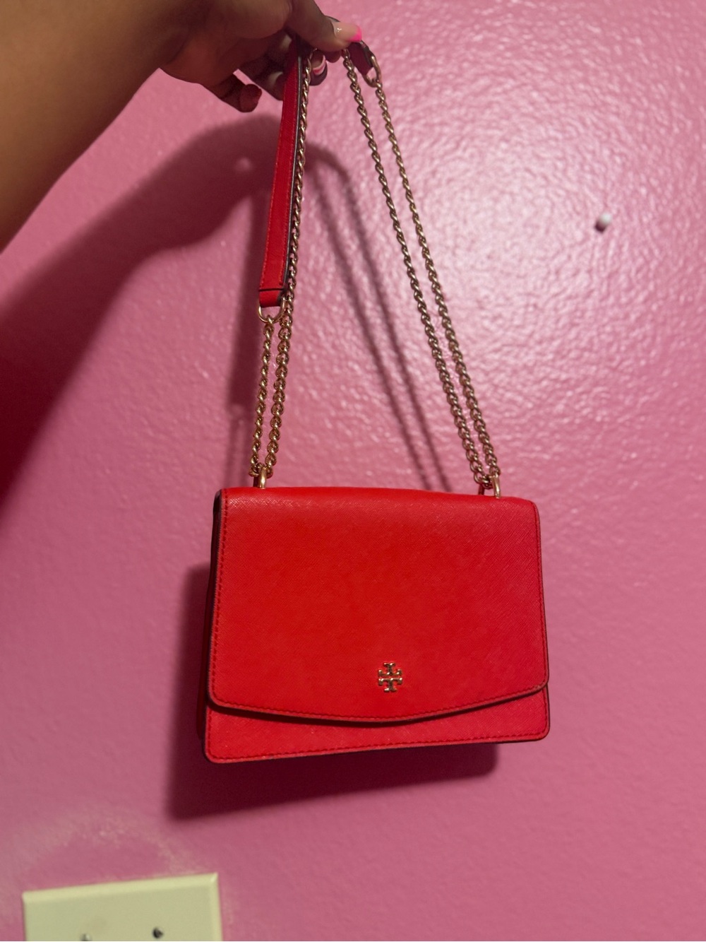 Tory Burch Red Leather Chain Crossbody